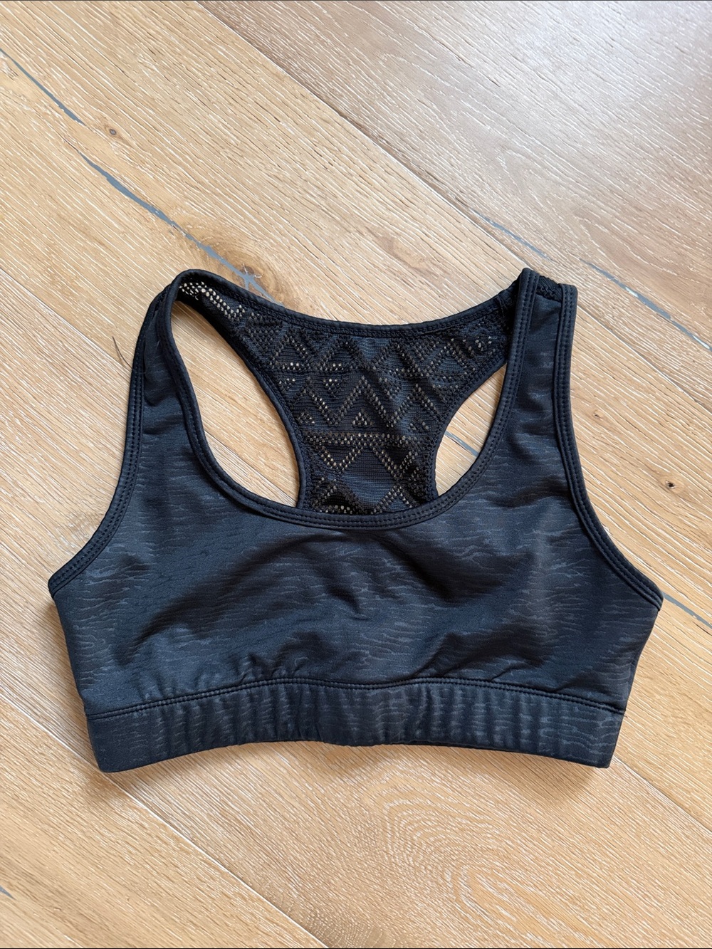 ZYIA Bomber Black Racerback Sports Bra with Lace Detail